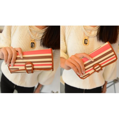 Stylish Women's Cluth Wallet With Stripes and PU Leather Design